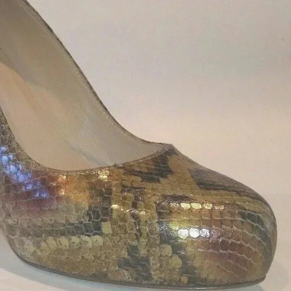 LONGCHAMP NEW Pumps Heels Hidden Platform Python ALL- Leather Womens 40/9 Italy - Picture 12 of 12